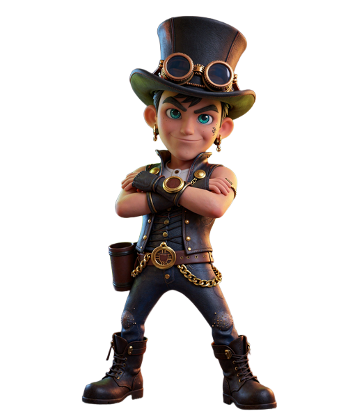 Yep Casino Maskottchen mit Steampunk-Hut und goldenen Casino-Chips