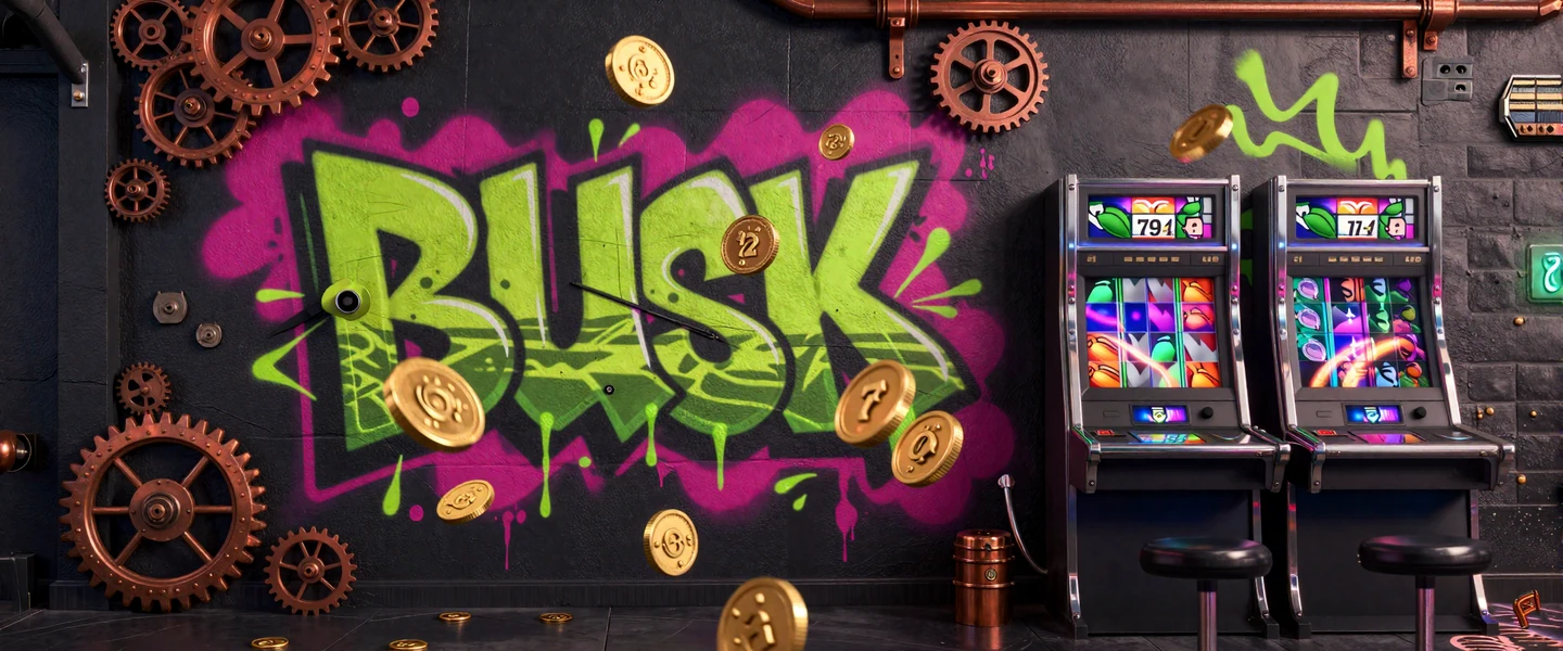 Casino Bonus ohne Einzahlung Graffiti-Hintergrund mit goldenen M&uuml;nzen und Steampunk-Elementen