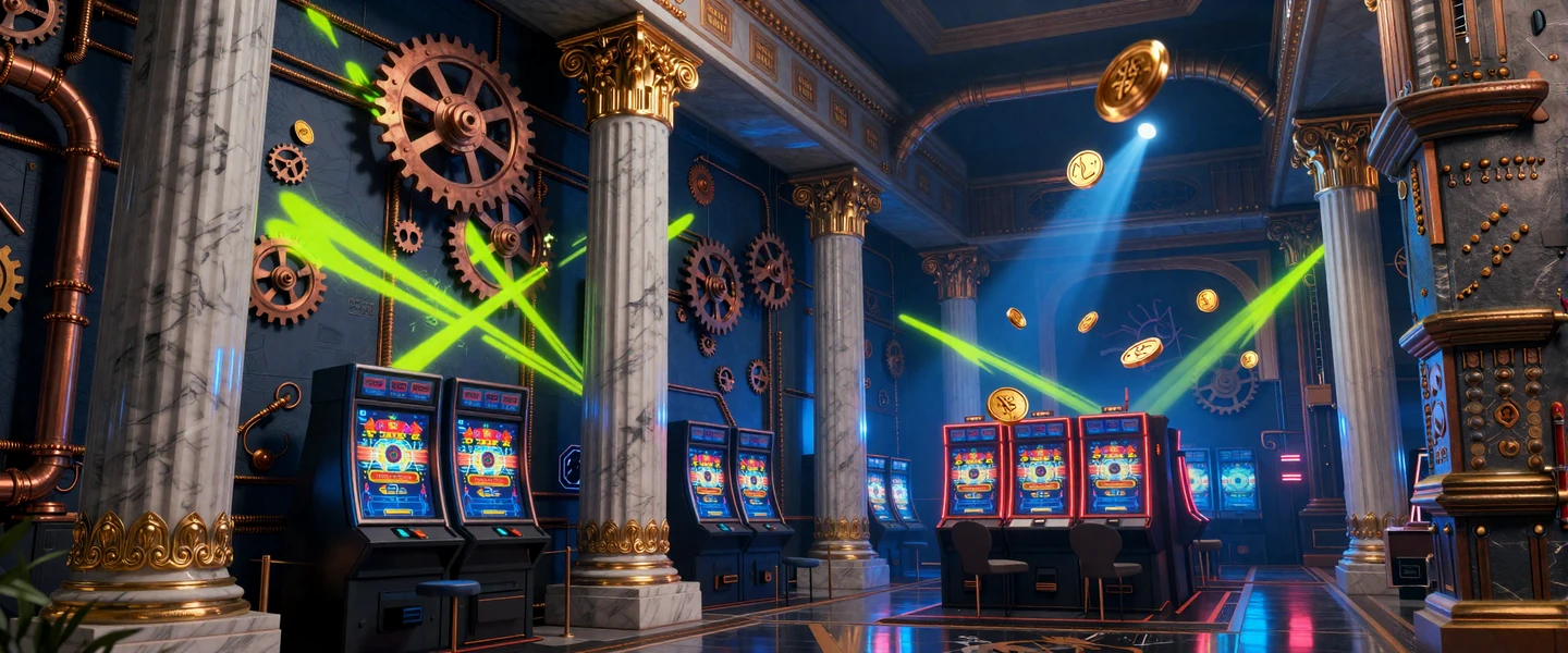 Yep Casino Startseite mit mythologischem Casino-Design und goldenen M&uuml;nzen